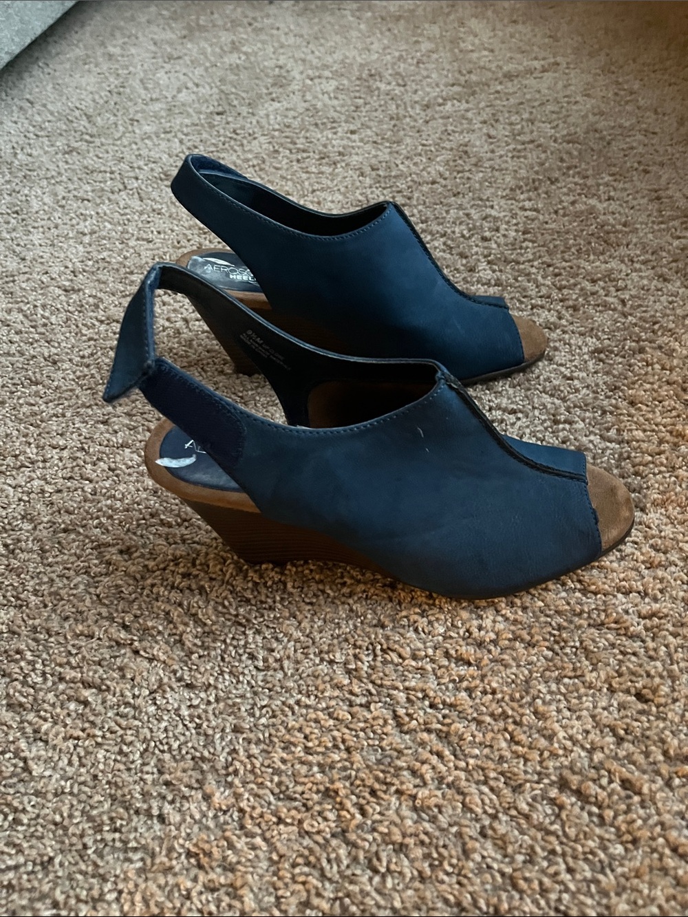 AEROSOLES Navy Open-Toe Slingback Wedge Sandals Size 9.5